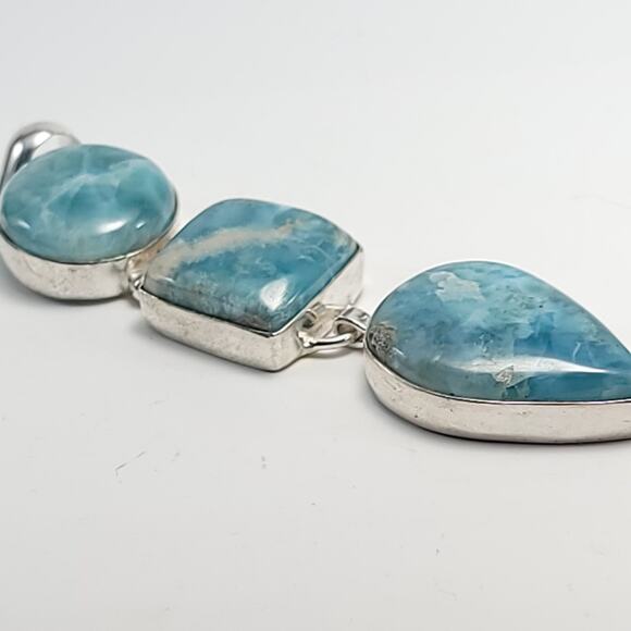 Serene Trio Larimar Sterling Pendant (2.5") on 18" Chain - Picture 10 of 10
